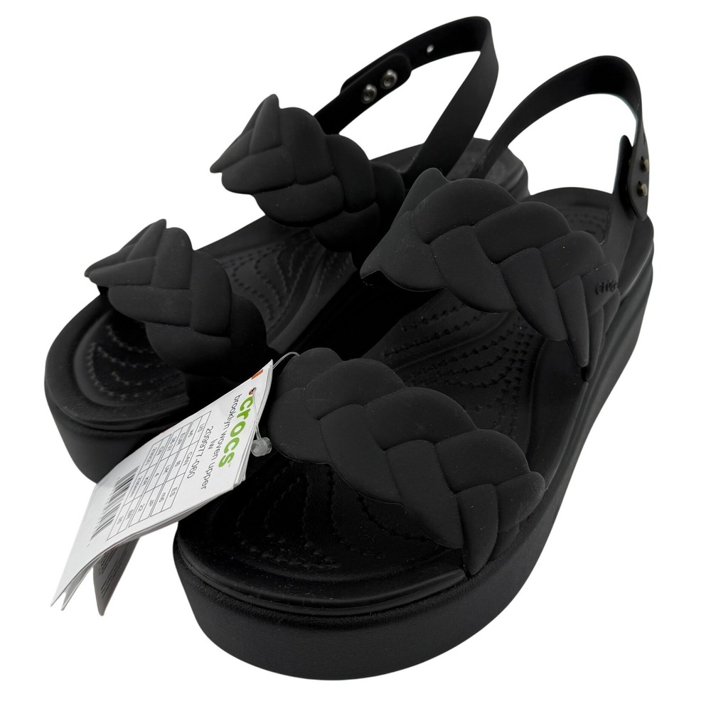 Crocs Brooklyn Woven Upper‎ Low Wedge Sandal Black Women 6 Strappy Comfy New